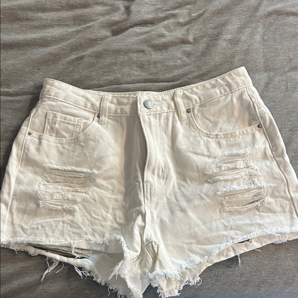 SHEIN White Distressed Jean Shorts